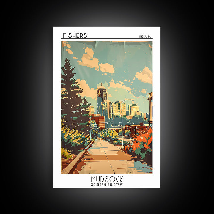 Fishers Indiana Travel Poster, Canvas Print, Vintage Travel Print, City Wall Art, Mid Century Wall Art, City Art Print, Poster Print