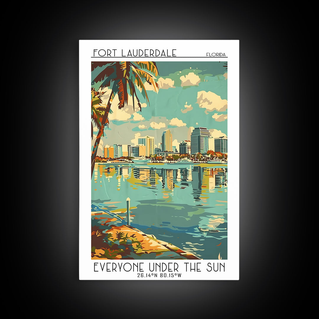 Fort Lauderdale Florida Travel Poster, Framed Canvas Print, Travel Wall Decor, Minimalist Poster, Gallery Wall Set, Travel Art Print