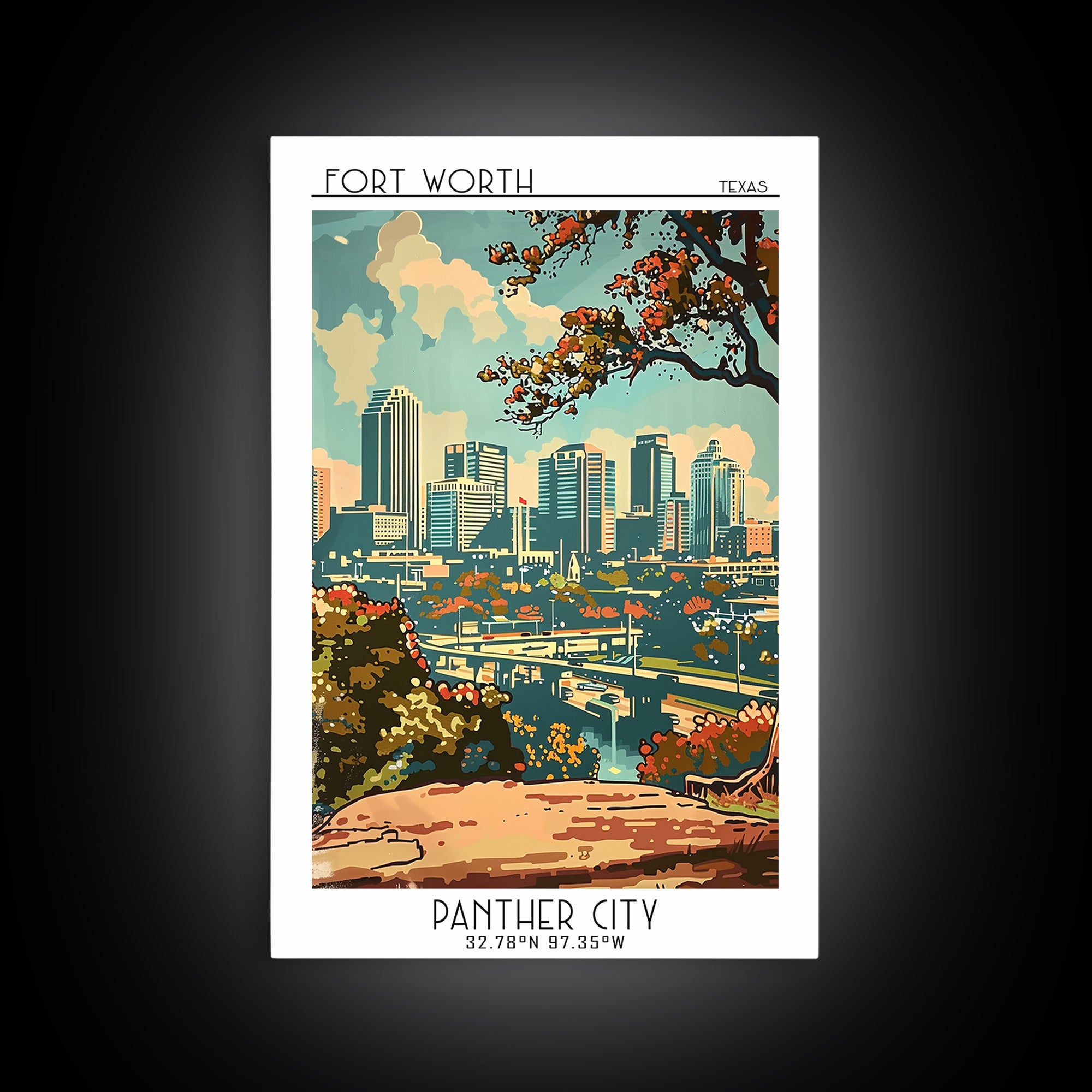 Fort Worth Travel Poster, Canvas Print, Retro Wall Art, Travel Print, Home Office Decor, Landscape Art, Modern Wall Decor, Art Print