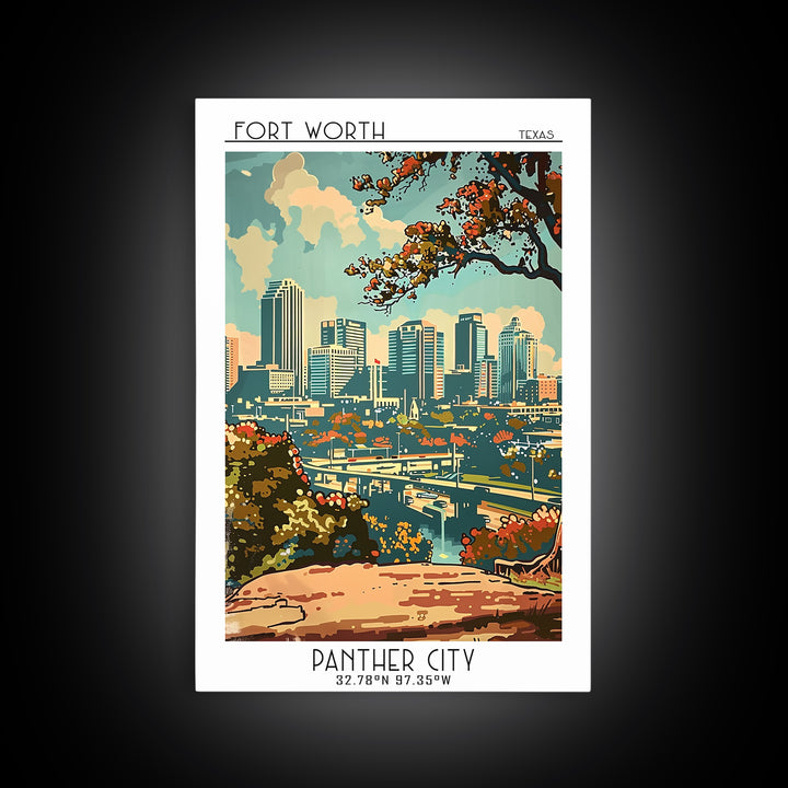 Fort Worth Travel Poster, Canvas Print, Retro Wall Art, Travel Print, Home Office Decor, Landscape Art, Modern Wall Decor, Art Print