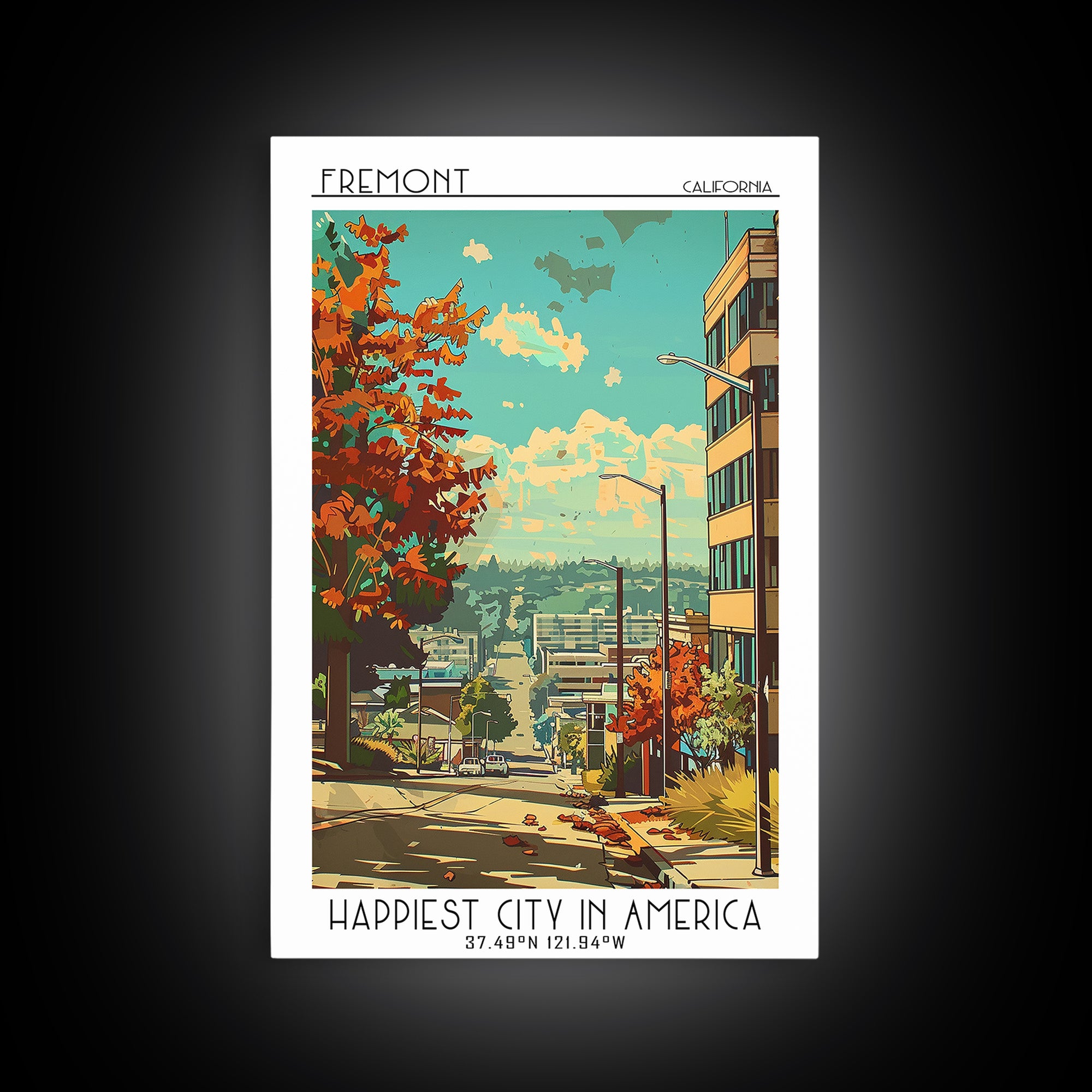 Fremont Travel Poster, Framed Canvas Print, Travel Wall Art, City Wall Art, Travel Posters, Retro Travel Print, Watercolor Cityscape