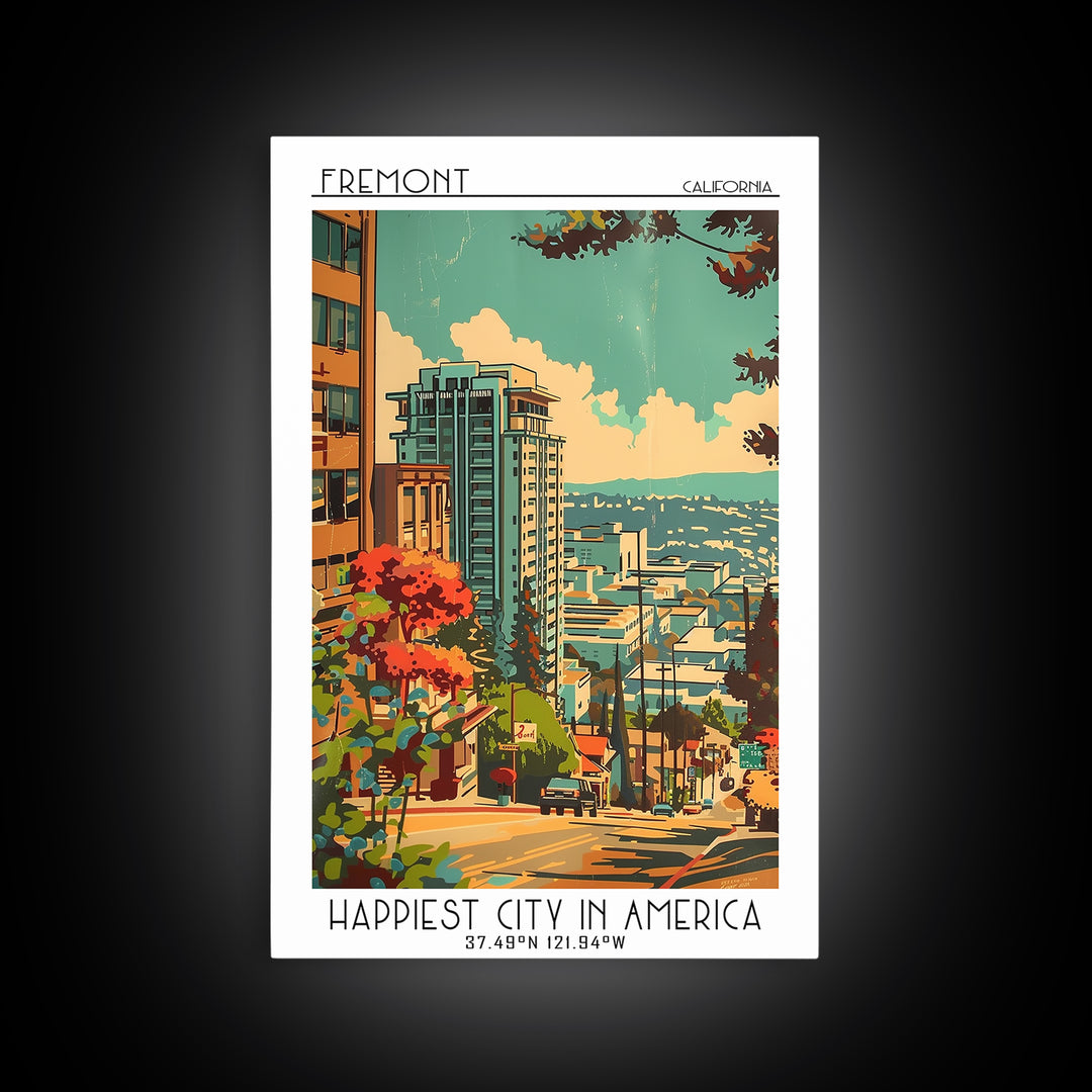 Fremont California Travel Poster, Framed Canvas Print, City Travel Poster, Travel Wall Art, Retro Travel Poster, Vintage City Poster