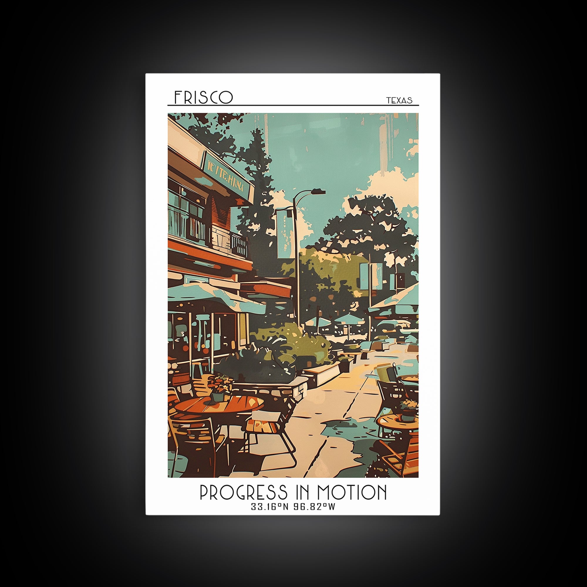 Frisco Texas Travel Poster, Canvas Print, City Travel Poster, Travel Wall Art, Landscape Art, Modern Wall Decor, Retro Travel Poster