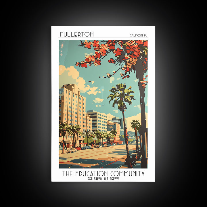 Fullerton California Travel Poster, Framed Canvas Print, City Travel Poster, Vintage City Poster, Fine Art Print, Retro Travel Print