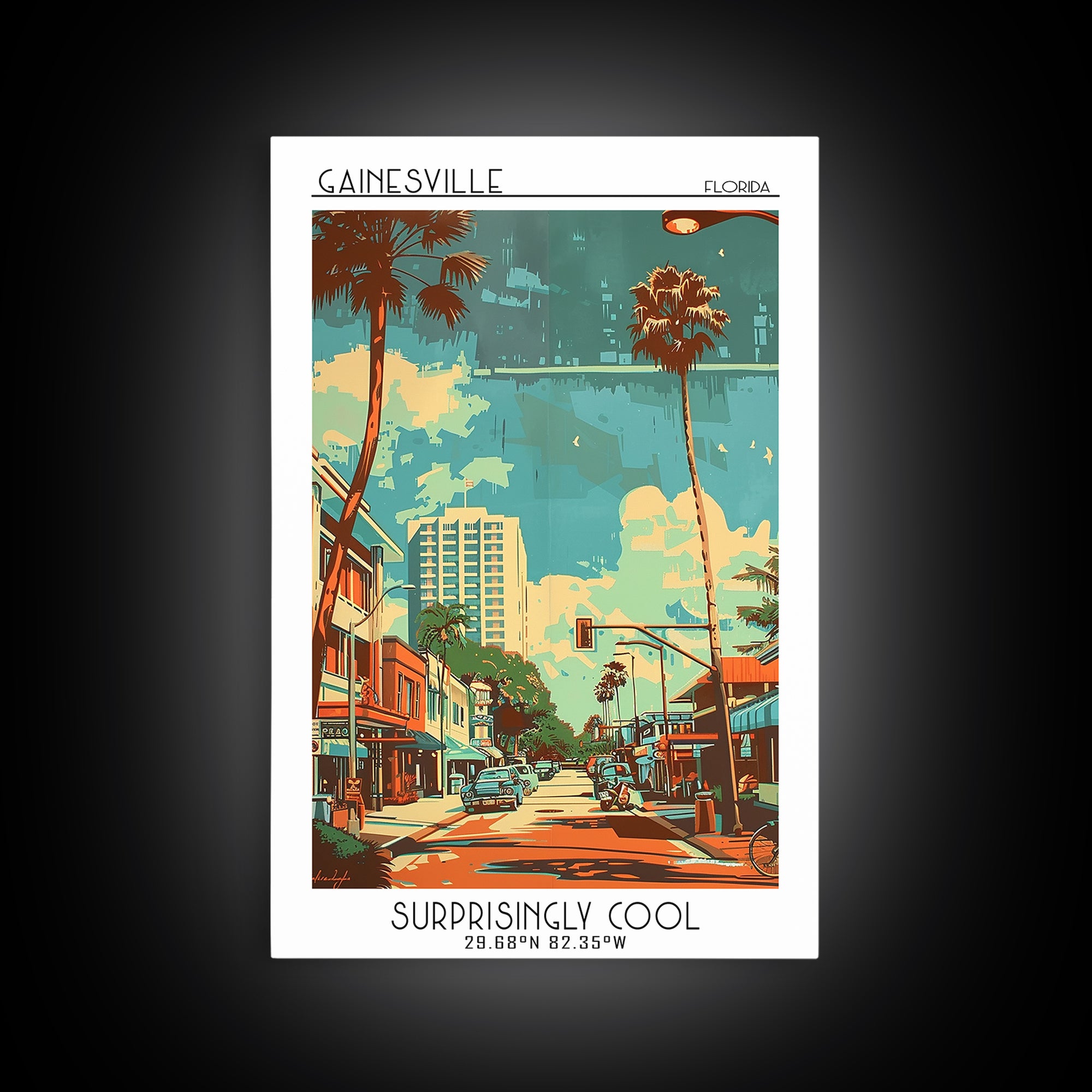 Gainesville Travel Poster, Framed Canvas Print, Retro Travel Poster, City Wall Art, Retro Travel Print, Travel Posters, Travel Decor