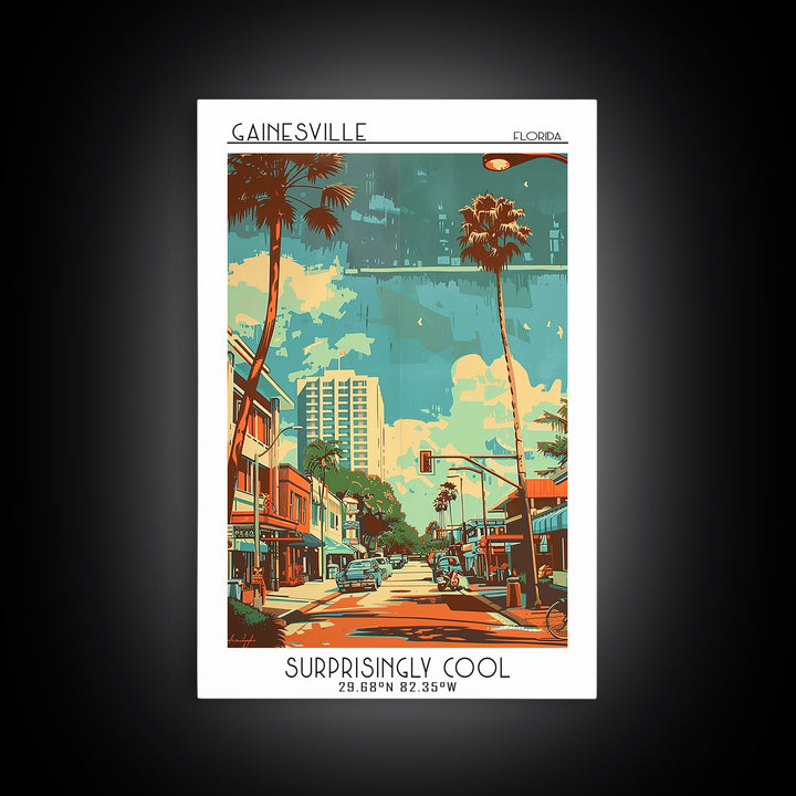Gainesville Travel Poster, Framed Canvas Print, Retro Travel Poster, City Wall Art, Retro Travel Print, Travel Posters, Travel Decor
