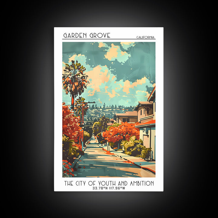 Garden Grove California Travel Poster, Framed Canvas Print, City Travel Poster, Travel Wall Art, Landscape Art, Living Room Wall Art