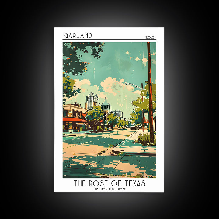 Garland Texas Travel Poster, Framed Canvas Print, Retro Travel Poster, City Wall Art, Wanderlust Gift, Vintage Travel, Landscape Art