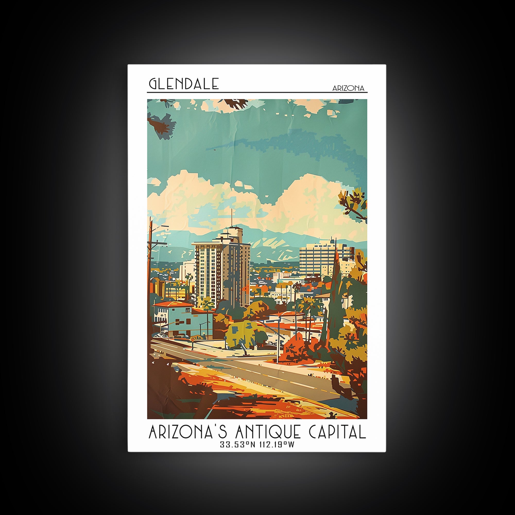 Glendale Arizona Travel Poster, Framed Canvas Print, Poster Print, Travel Wall Art, Minimalist Poster, Travel Prints, Fine Art Print