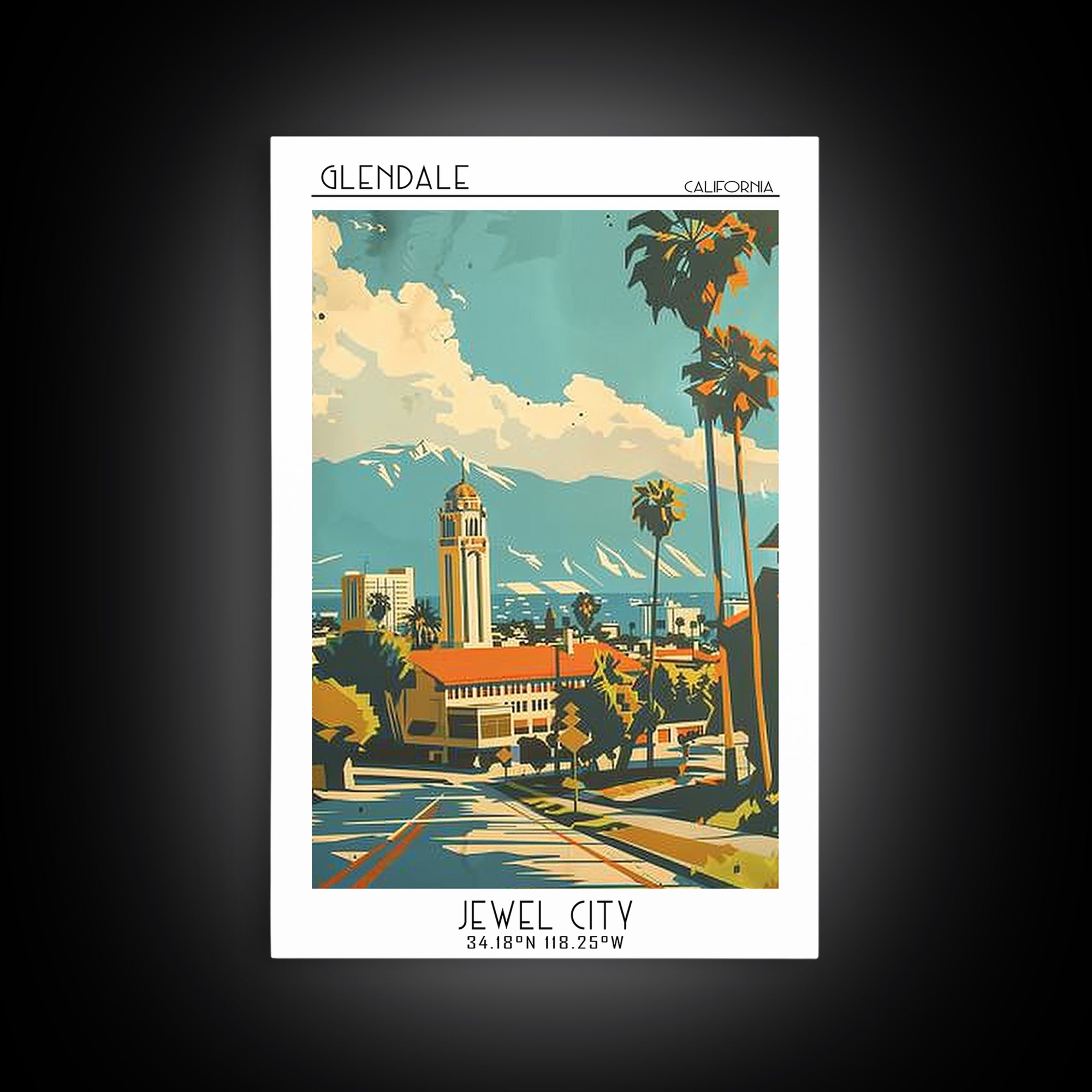 Glendale California Travel Poster, Framed Canvas Print, City Travel Poster, Vintage City Poster, Vintage Travel Art, Vintage Posters