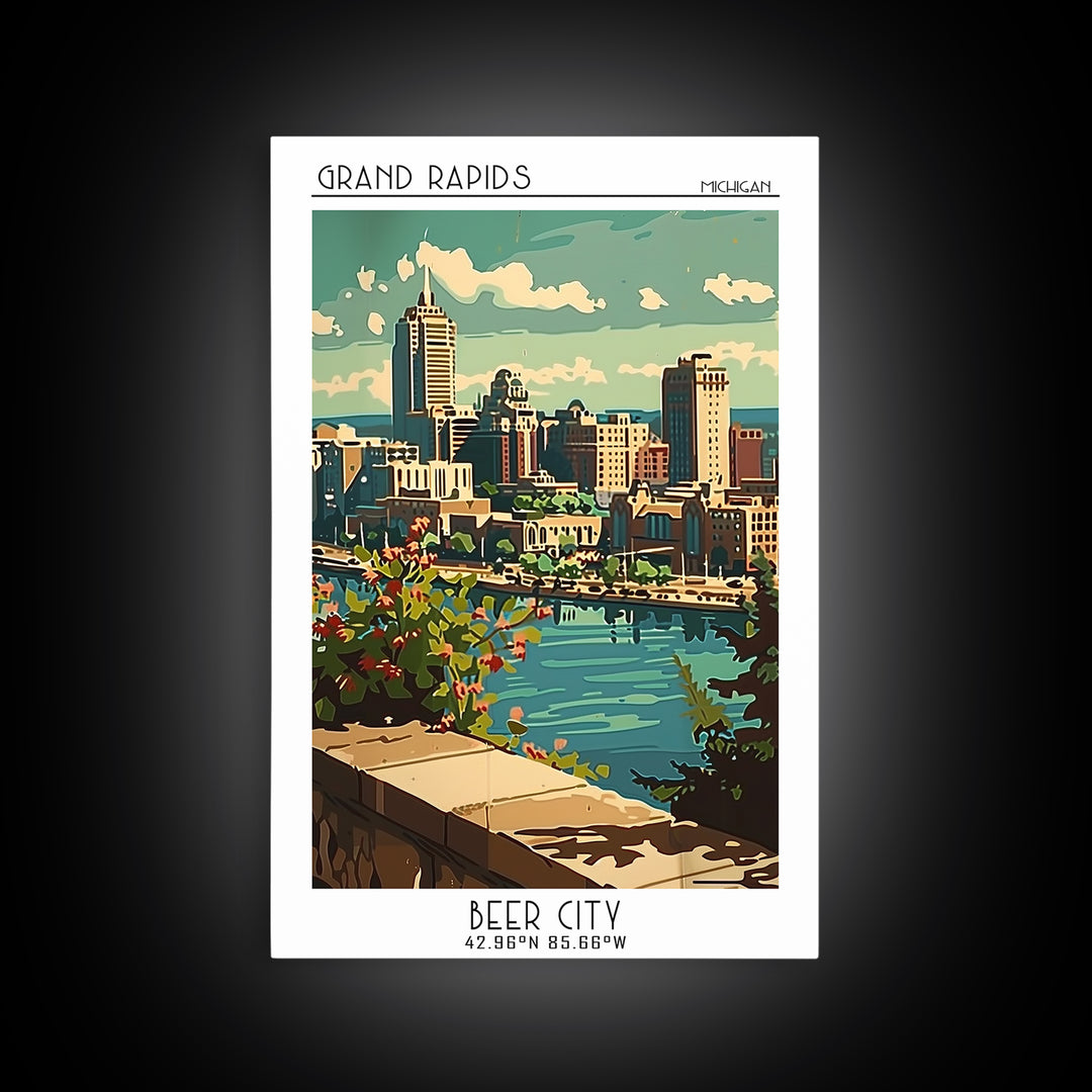 Grand Rapids Michigan Travel Poster, Canvas Print, City Travel Poster, Travel Wall Decor, Retro Travel Print, Travel Decor, Wall Art