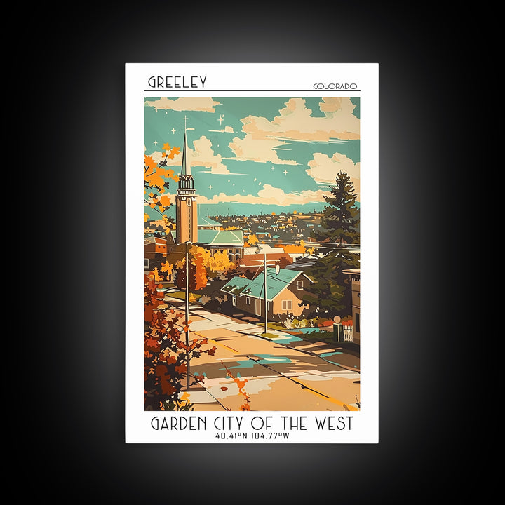 Greeley Travel Poster, Framed Canvas Print, Retro Wall Art, Travel Print, Fine Art Print, City Art Print, Poster Art, Travel Posters