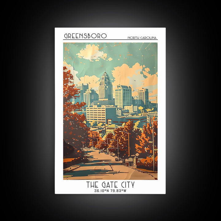 Greensboro North Carolina Travel Poster, Canvas Print, City Travel Poster, Vintage City Poster, Mid Century Wall Art, Travel Posters