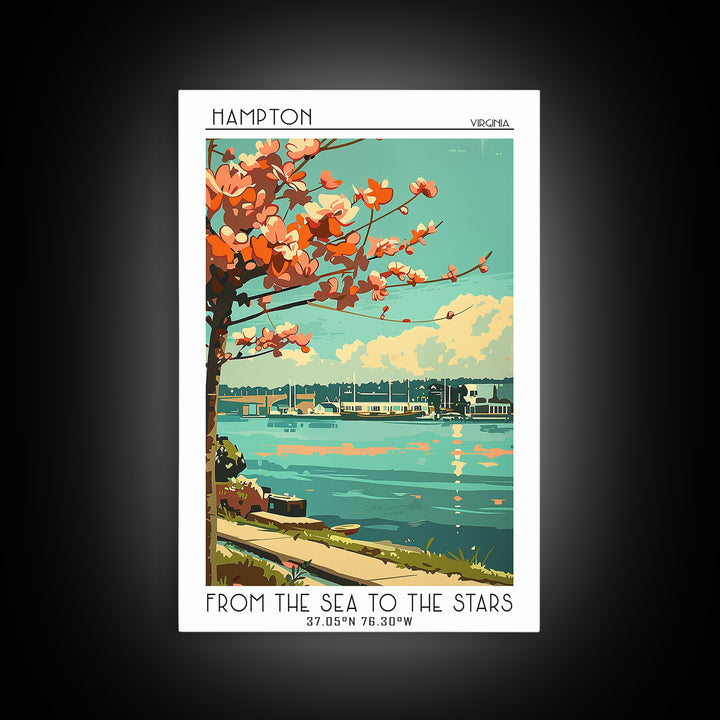 Hampton Travel Poster, Framed Canvas Print, Vintage Travel Print, City Wall Art, Travel Wall Art, Retro Travel Poster, Landscape Art