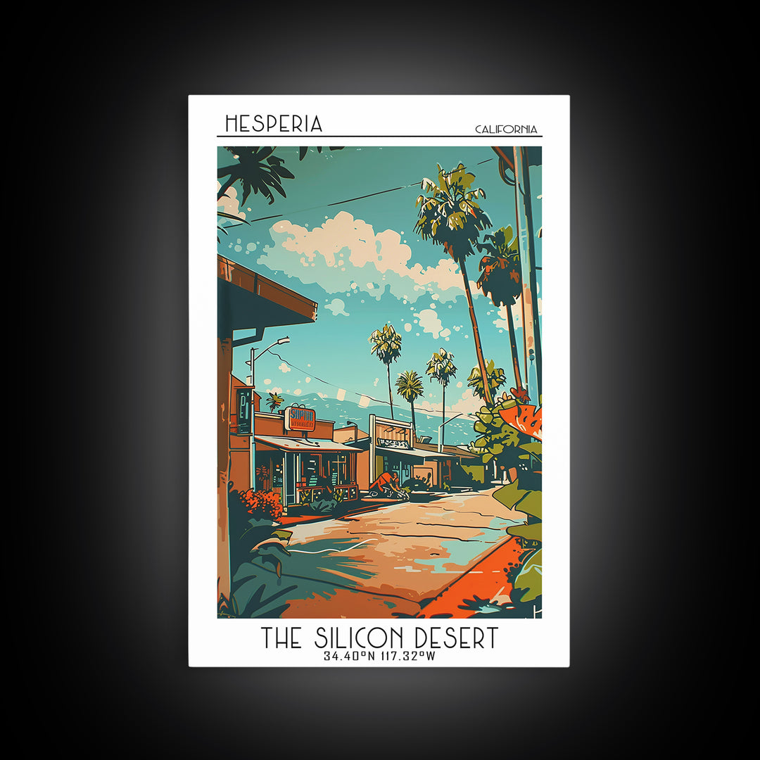 Hesperia Travel Poster, Framed Canvas Print, Travel Art Print, Modern Wall Decor, Travel Print, City Illustration, Minimalist Poster