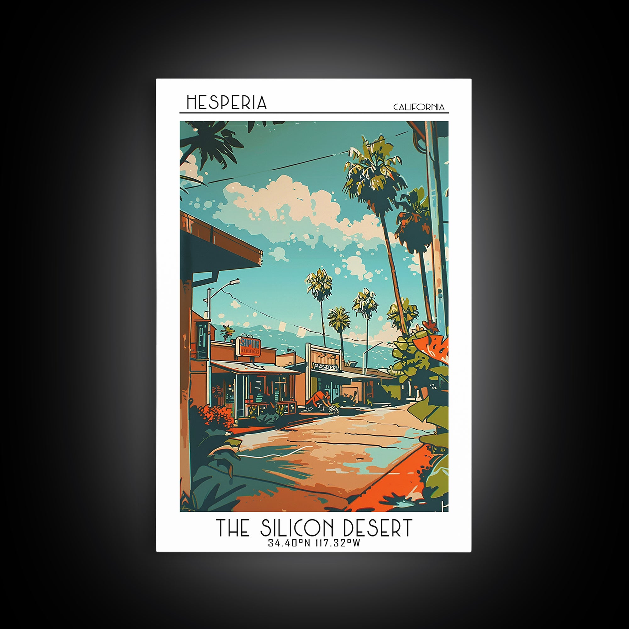 Hesperia Travel Poster, Framed Canvas Print, Travel Art Print, Modern Wall Decor, Travel Print, City Illustration, Minimalist Poster