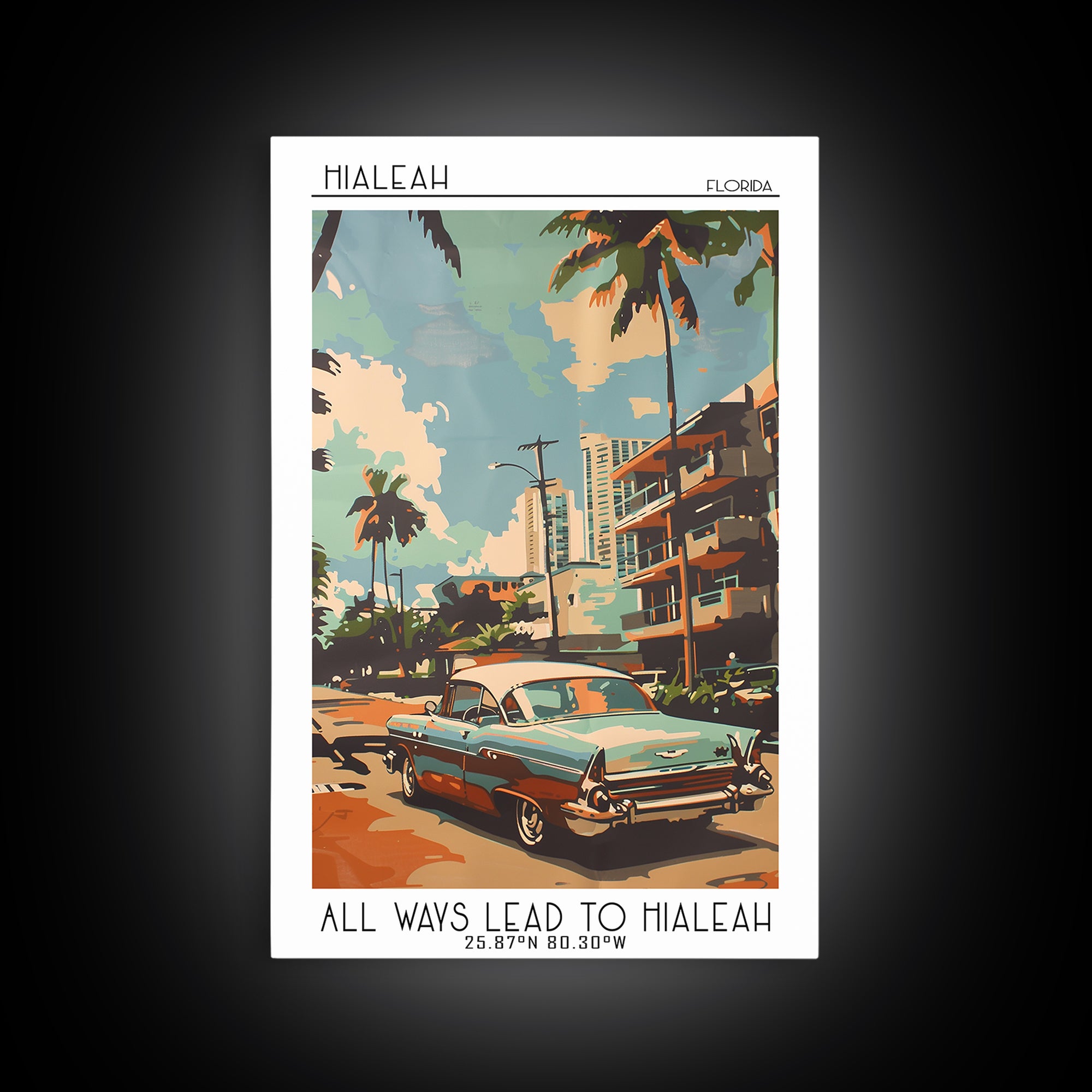 Hialeah Florida Travel Poster, Canvas Print, Travel Wall Decor, Minimalist Poster, Poster Art, Retro Travel Print, City Illustration
