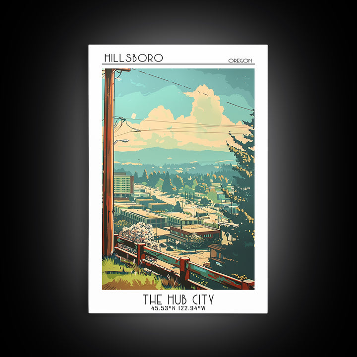 Hillsboro Oregon Travel Poster, Canvas Print, Retro Wall Art, Travel Print, Retro Travel Print, Travel Wall Decor, Modern Wall Decor