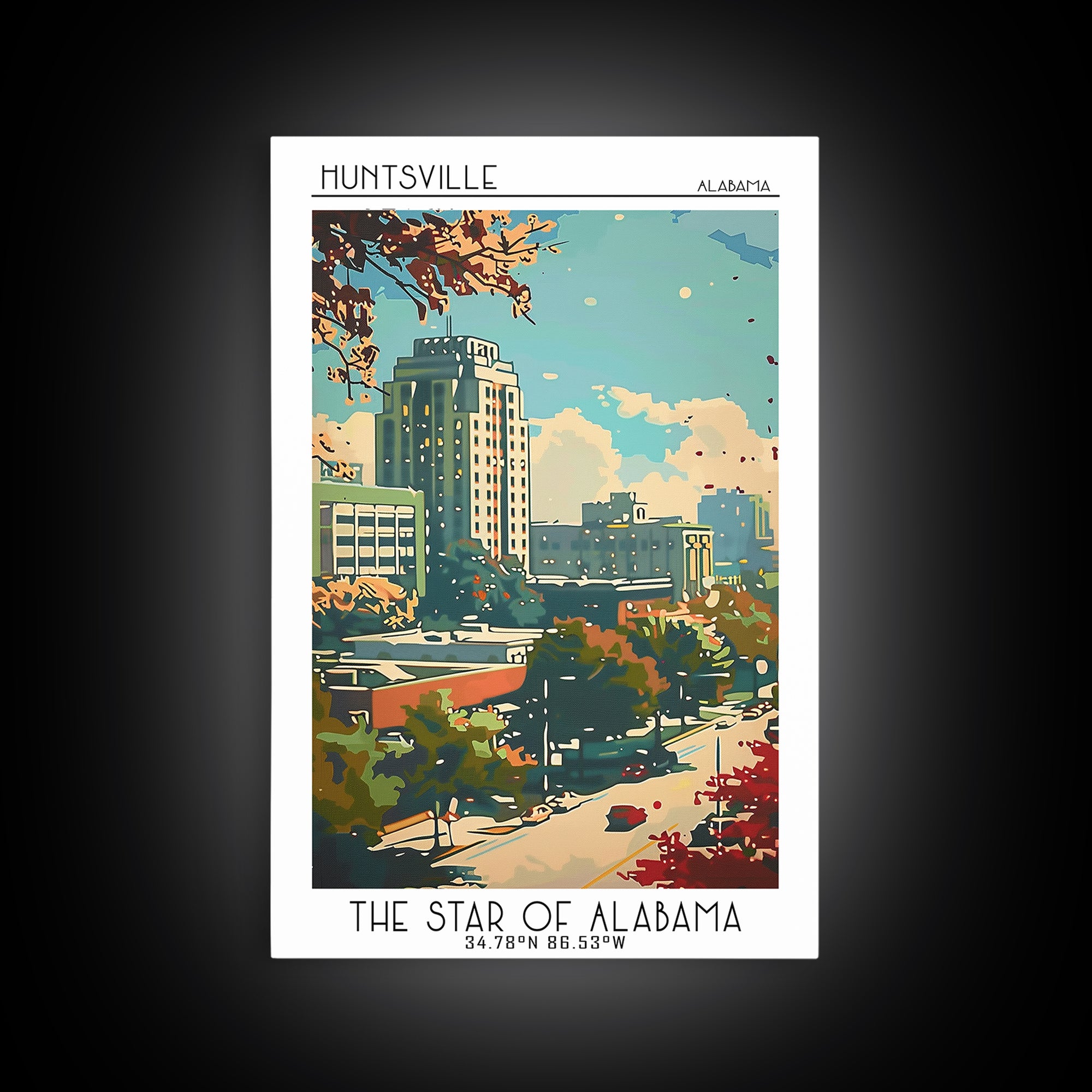 Huntsville Travel Poster, Framed Canvas Print, City Art Print, Travel Wall Art, Vintage City Poster, Vintage Poster, Vintage Posters