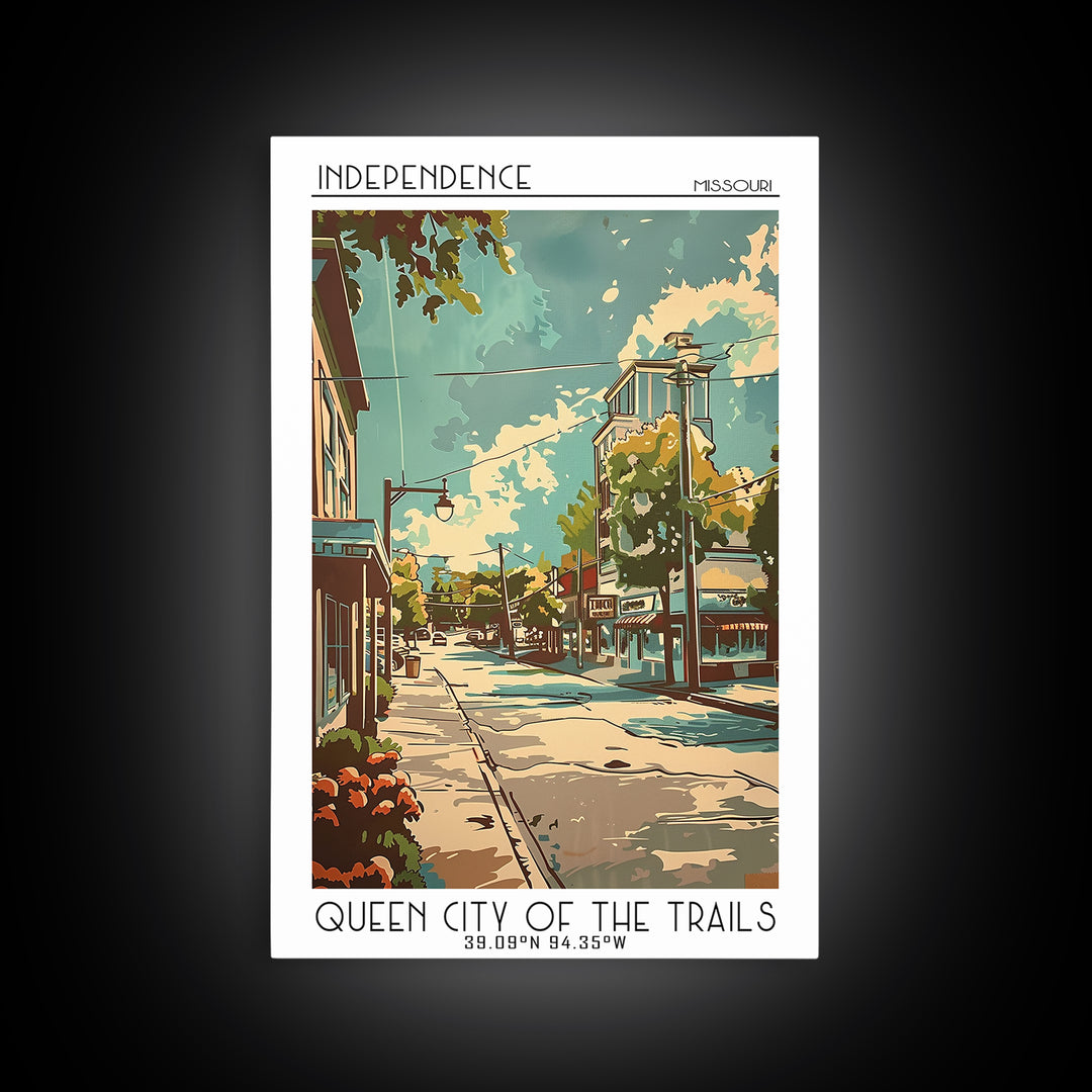 Independence Missouri Travel Poster, Framed Canvas Print, Retro Wall Art, Travel Print, City Wall Art, Wanderlust Gift, Poster Print