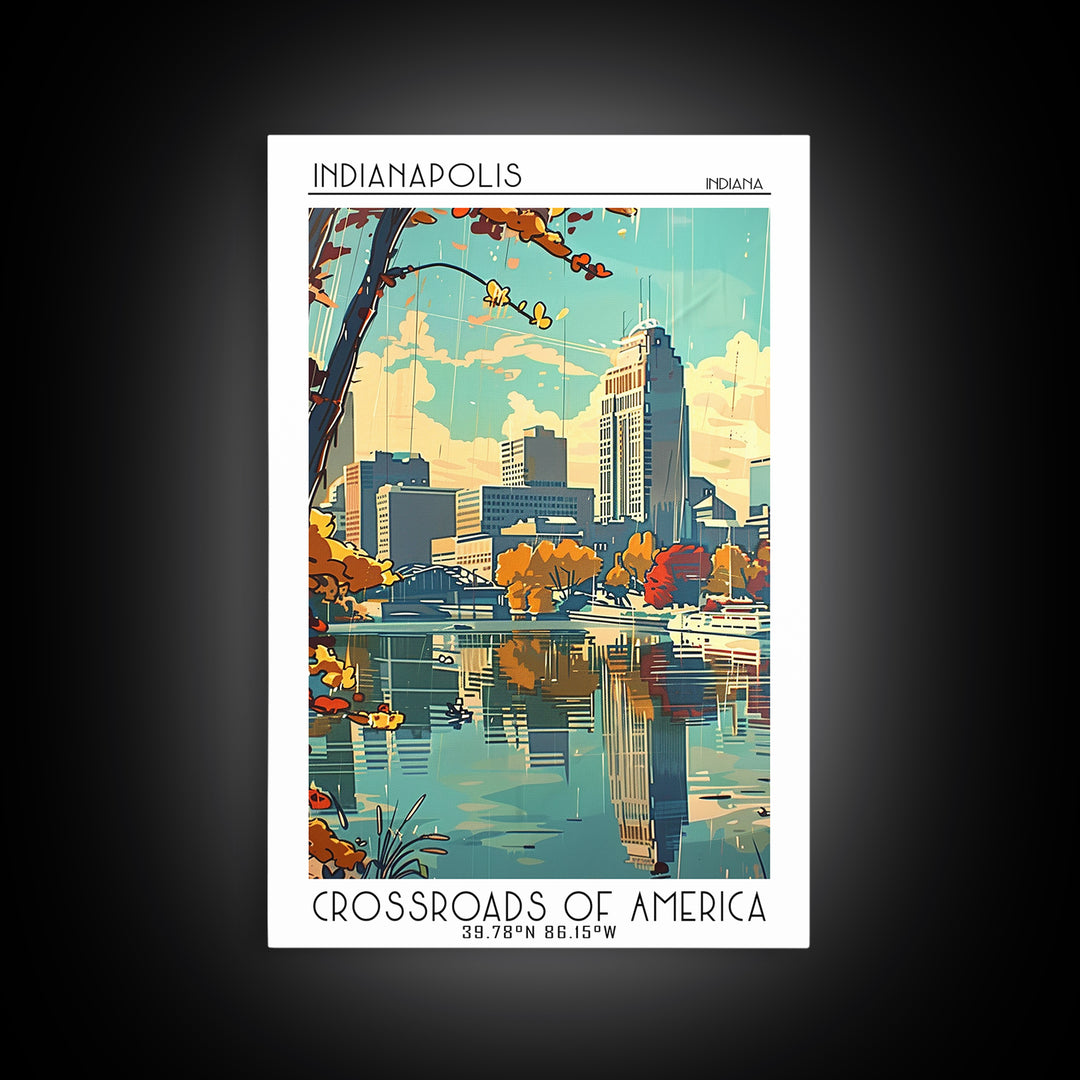 Indianapolis Travel Poster, Framed Canvas Print, Retro Wall Art, Travel Print, Travel Wall Art, Minimalist Poster, Modern Wall Decor
