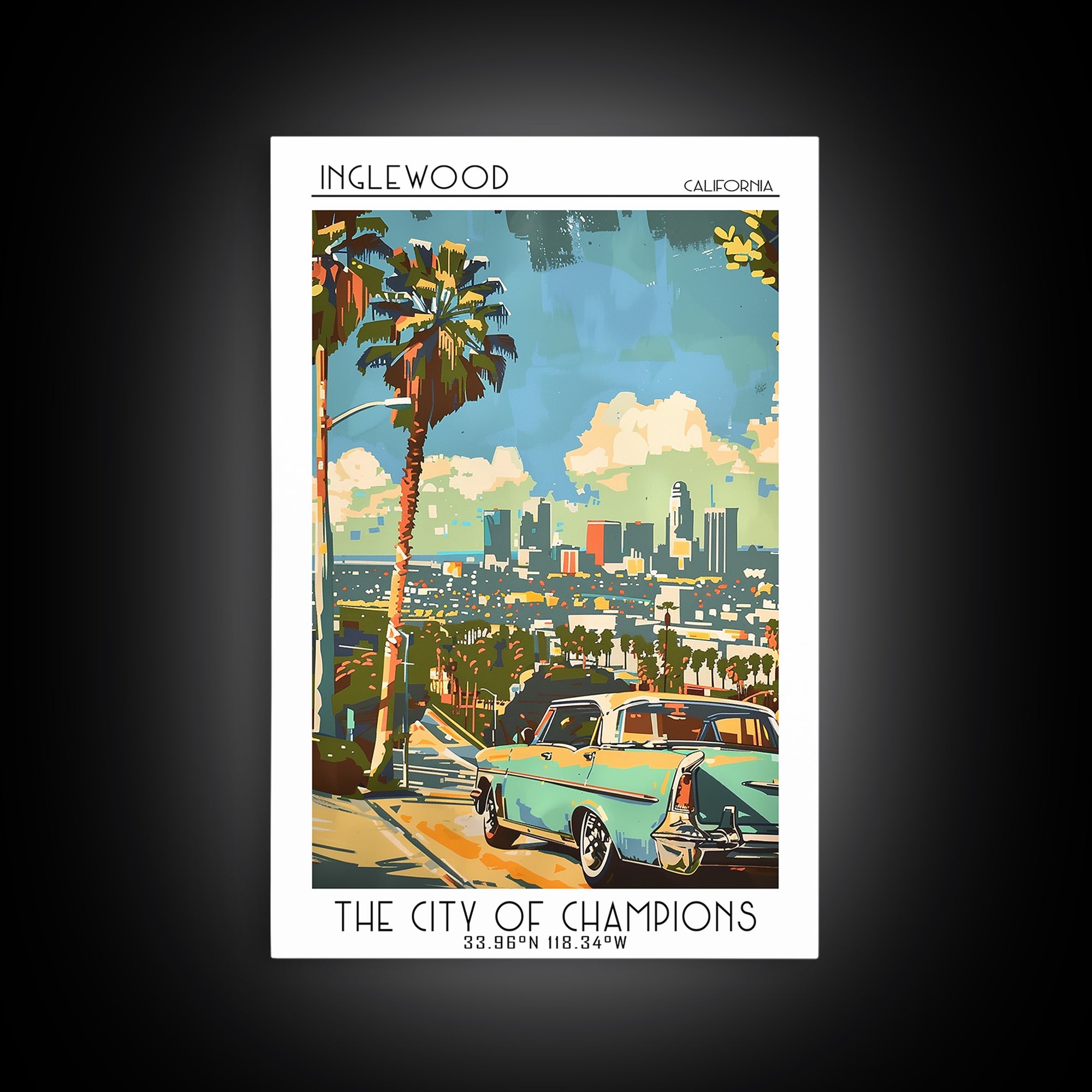 Inglewood California Travel Poster, Canvas Print, Travel Wall Decor, Minimalist Poster, City Travel Poster, Art Print, Landscape Art