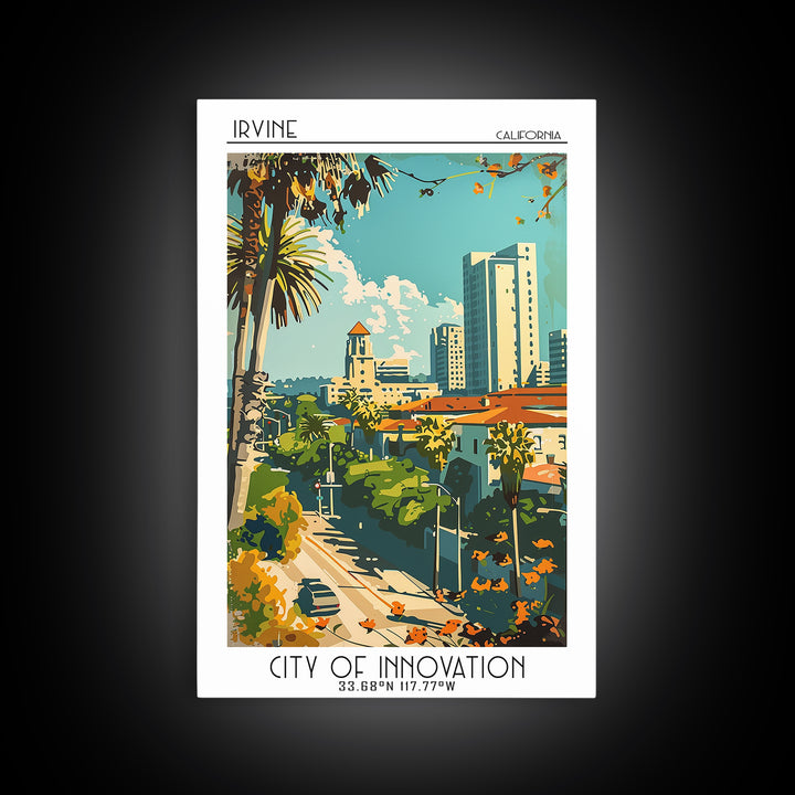 Irvine Travel Poster, Framed Canvas Print, City Travel Poster, Travel Wall Art, Poster Art, Mid Century Wall Art, Retro Travel Print