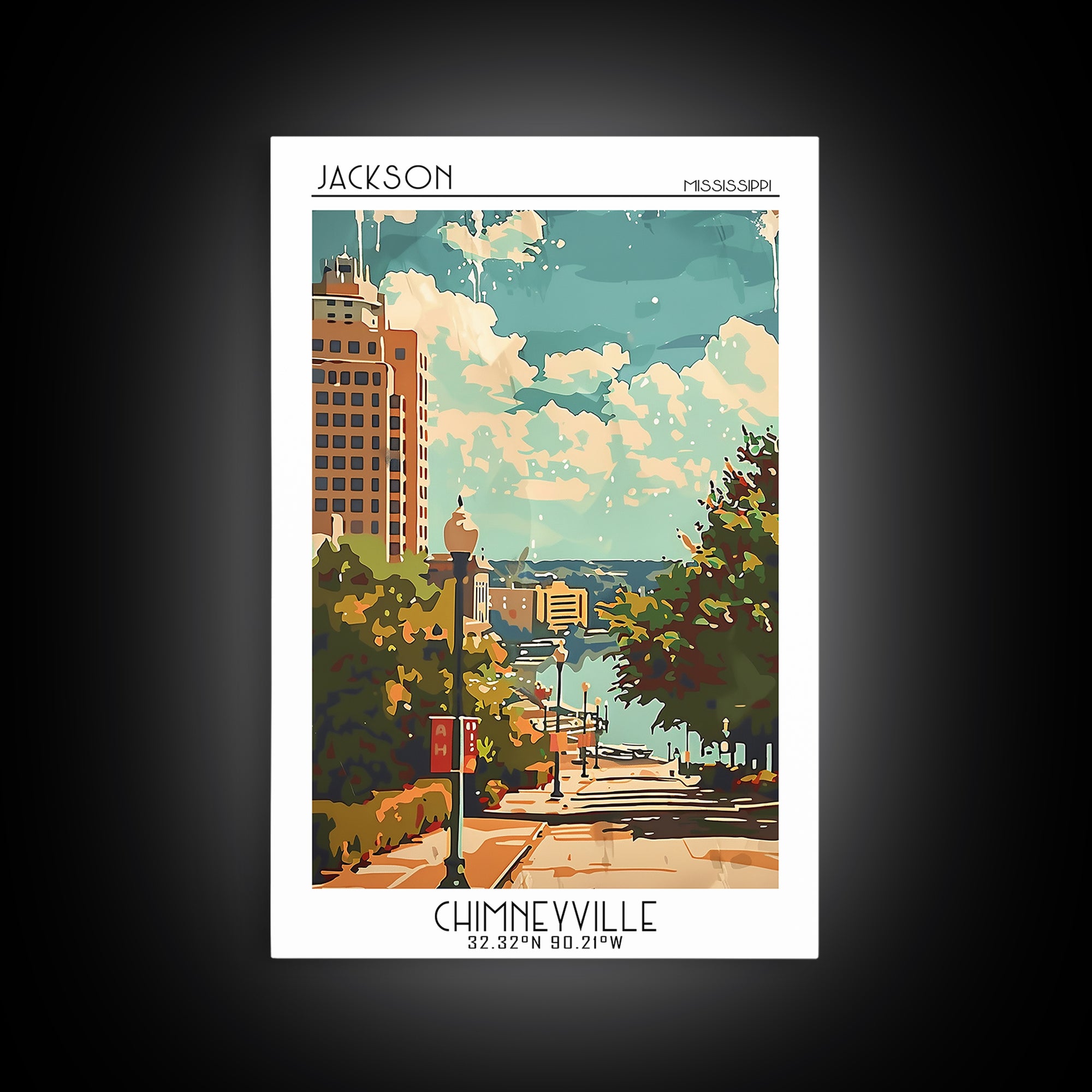 Jackson Mississippi Travel Poster, Framed Canvas Print, Travel Wall Decor, Minimalist Poster, City Travel Poster, Retro Travel Print