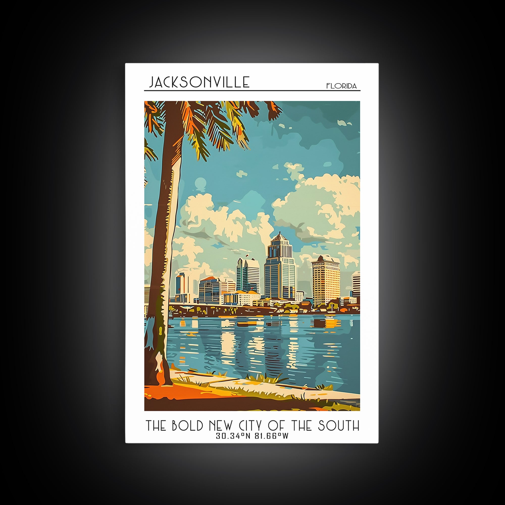 Jacksonville Florida Travel Poster, Framed Canvas Print, Travel Wall Decor, Minimalist Poster, City Travel Poster, Home Office Decor