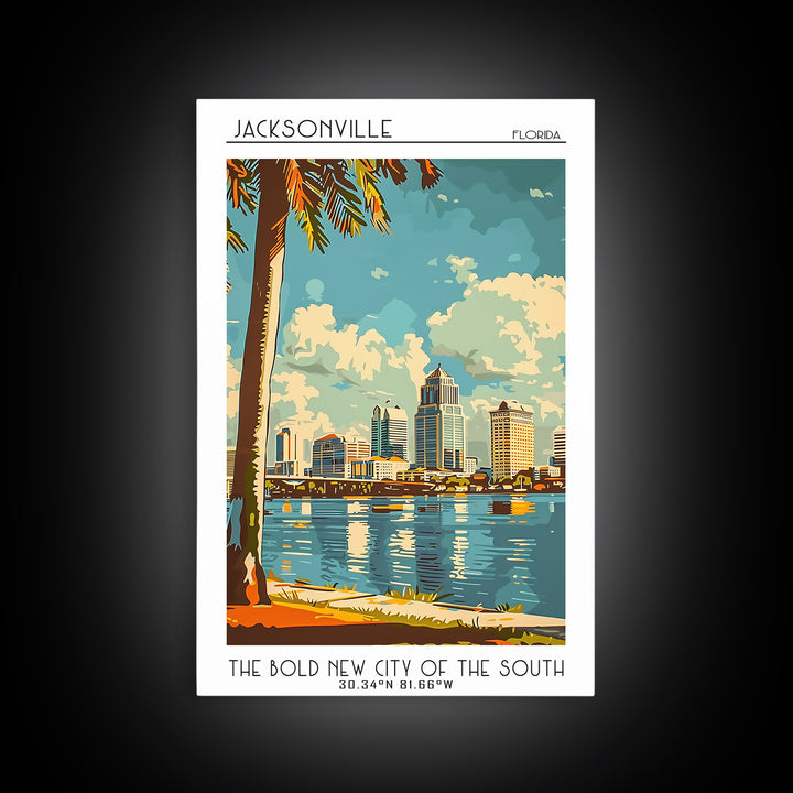Jacksonville Florida Travel Poster, Framed Canvas Print, Travel Wall Decor, Minimalist Poster, City Travel Poster, Home Office Decor
