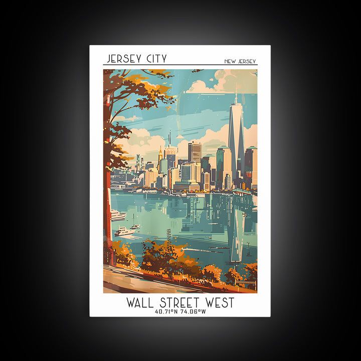 Jersey City Travel Poster, Canvas Print, Retro Travel Poster, City Wall Art, Vintage Travel Art, Mid Century Wall Art, Travel Prints