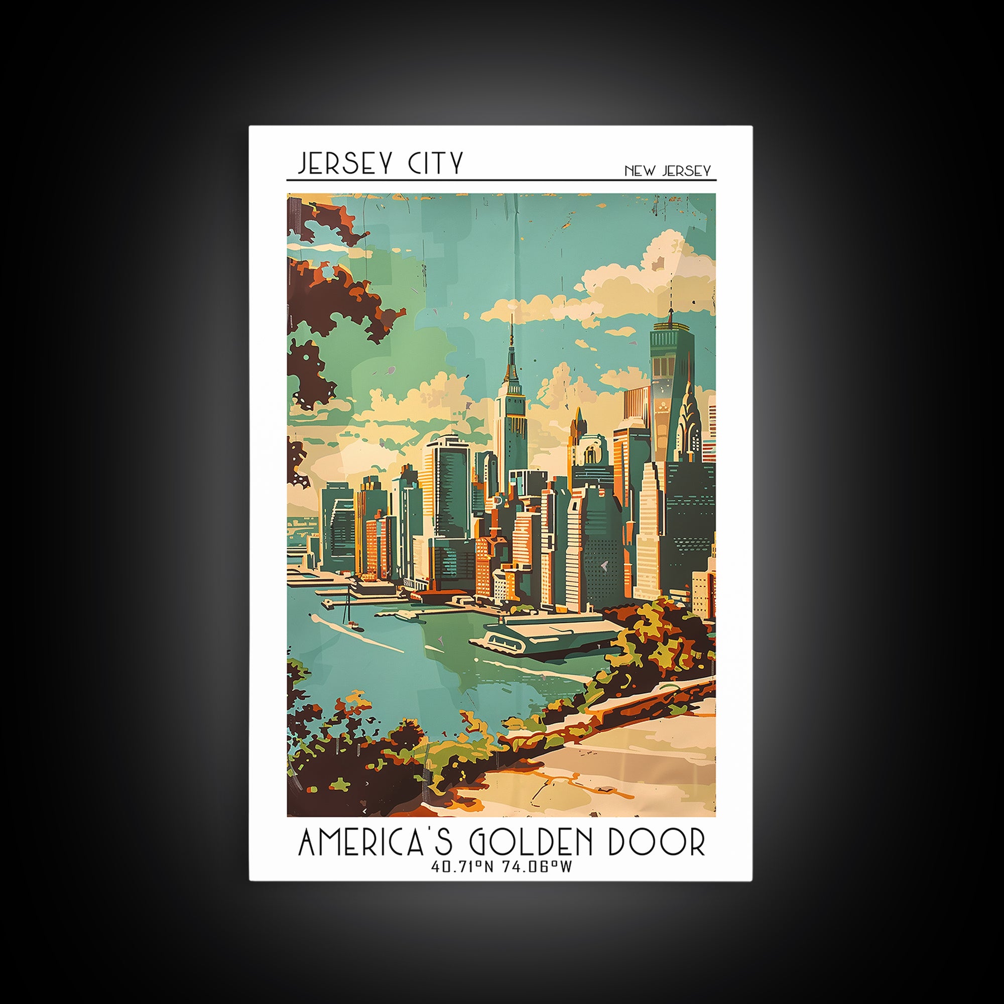 Jersey City New Jersey Travel Poster, Canvas Print, City Art Print, Travel Wall Art, Minimalist Poster, Retro Wall Art, Poster Print