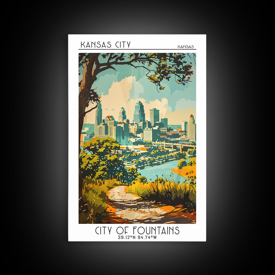 Kansas City Travel Poster, Framed Canvas Print, City Art Print, Travel Wall Art, City Travel Poster, Landscape Art, Gallery Wall Set