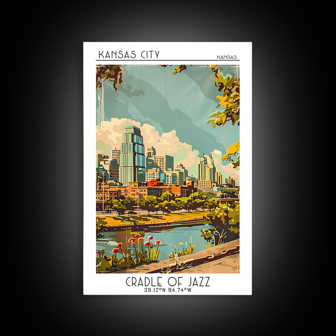 Kansas City Kansas Travel Poster, Canvas Print, City Art Print, Travel Wall Art, Watercolor Cityscape, Travel Prints, Retro Wall Art