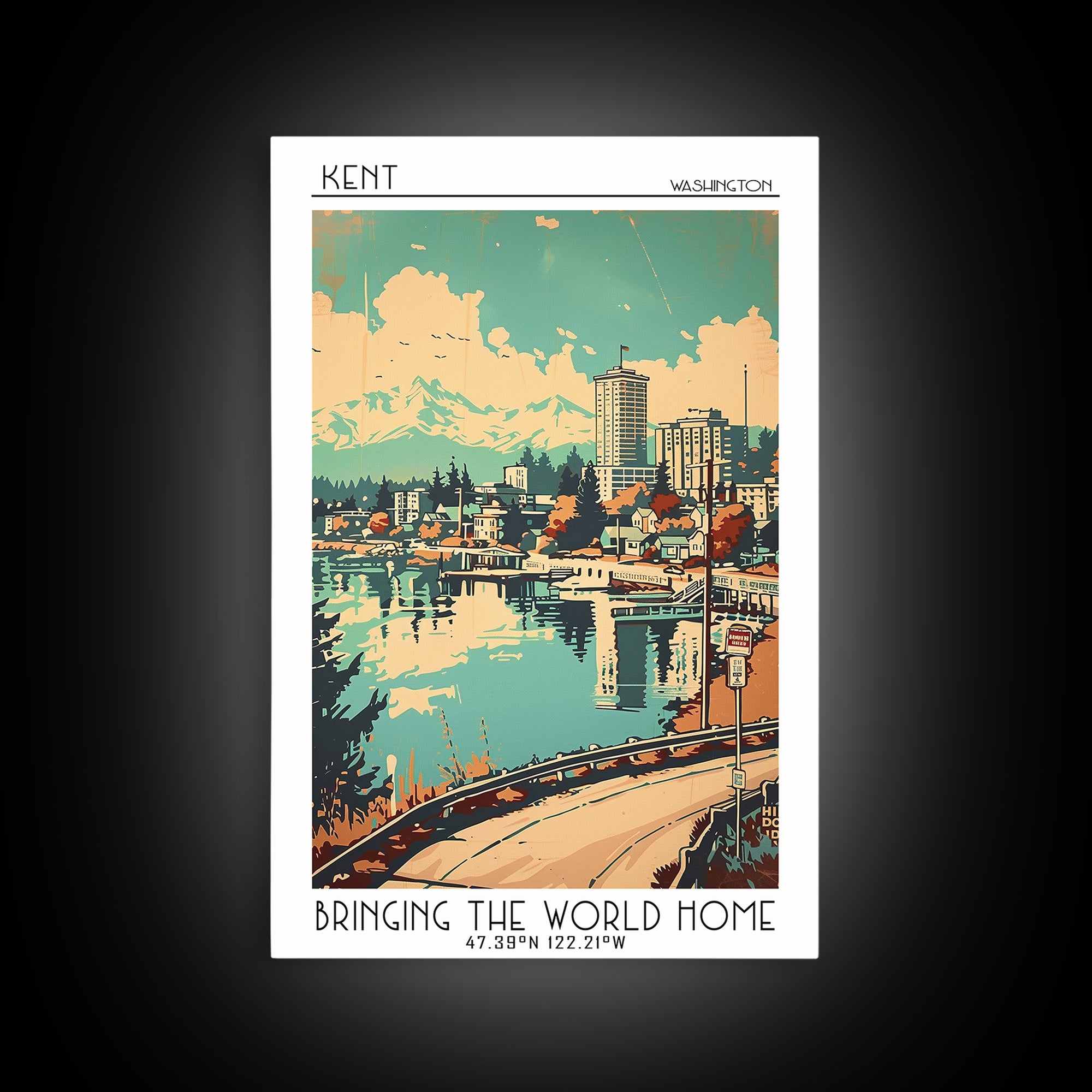 Kent Washington Travel Poster, Canvas Print, Retro Wall Art, Travel Print, Living Room Wall Art, Modern Wall Decor, Gallery Wall Set