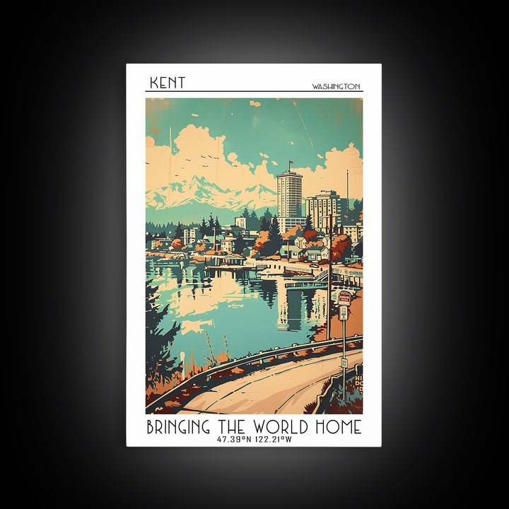 Kent Washington Travel Poster, Canvas Print, Retro Wall Art, Travel Print, Living Room Wall Art, Modern Wall Decor, Gallery Wall Set