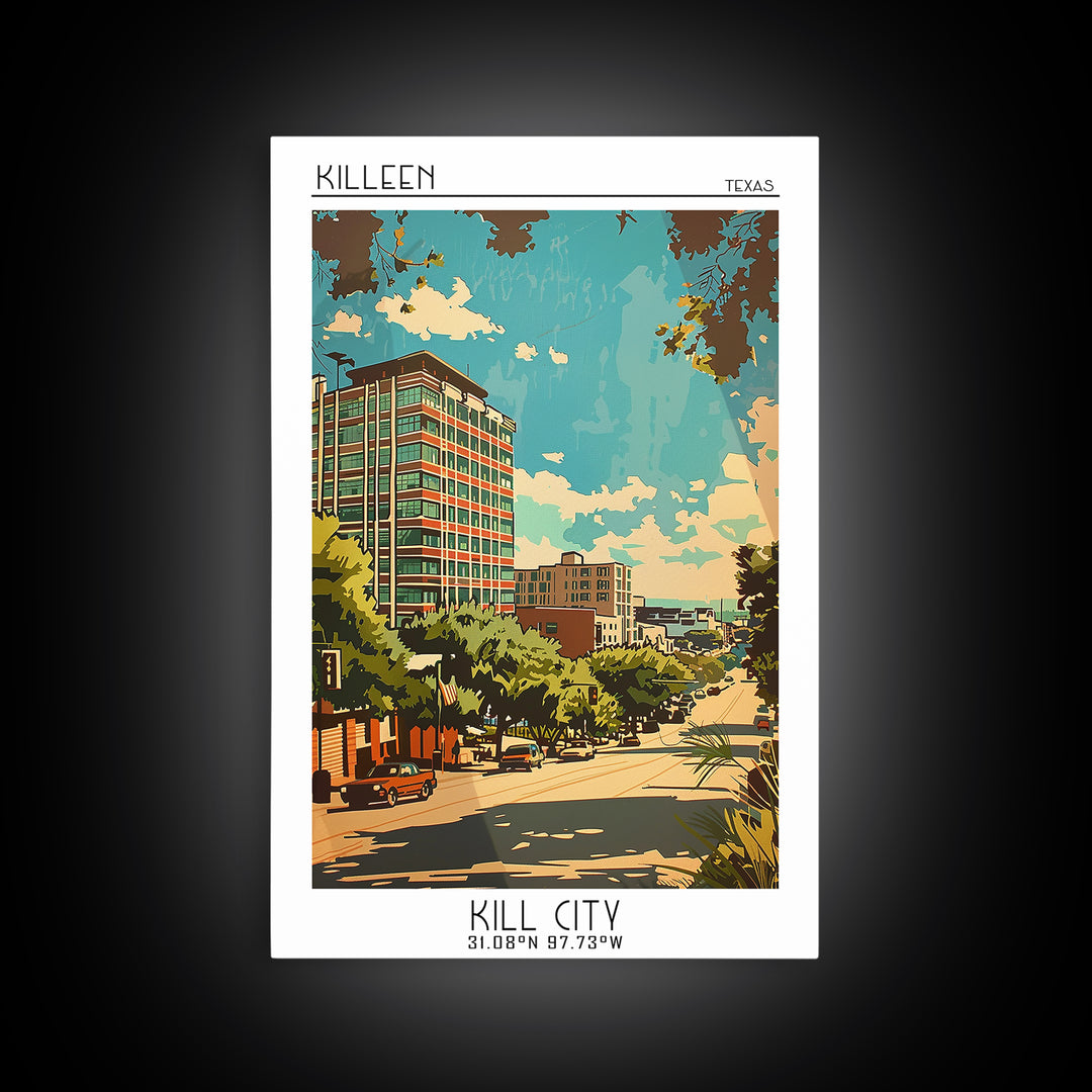 Killeen Travel Poster, Framed Canvas Print, Travel Art Print, Modern Wall Decor, Travel Wall Art, Home Office Decor, Wanderlust Gift