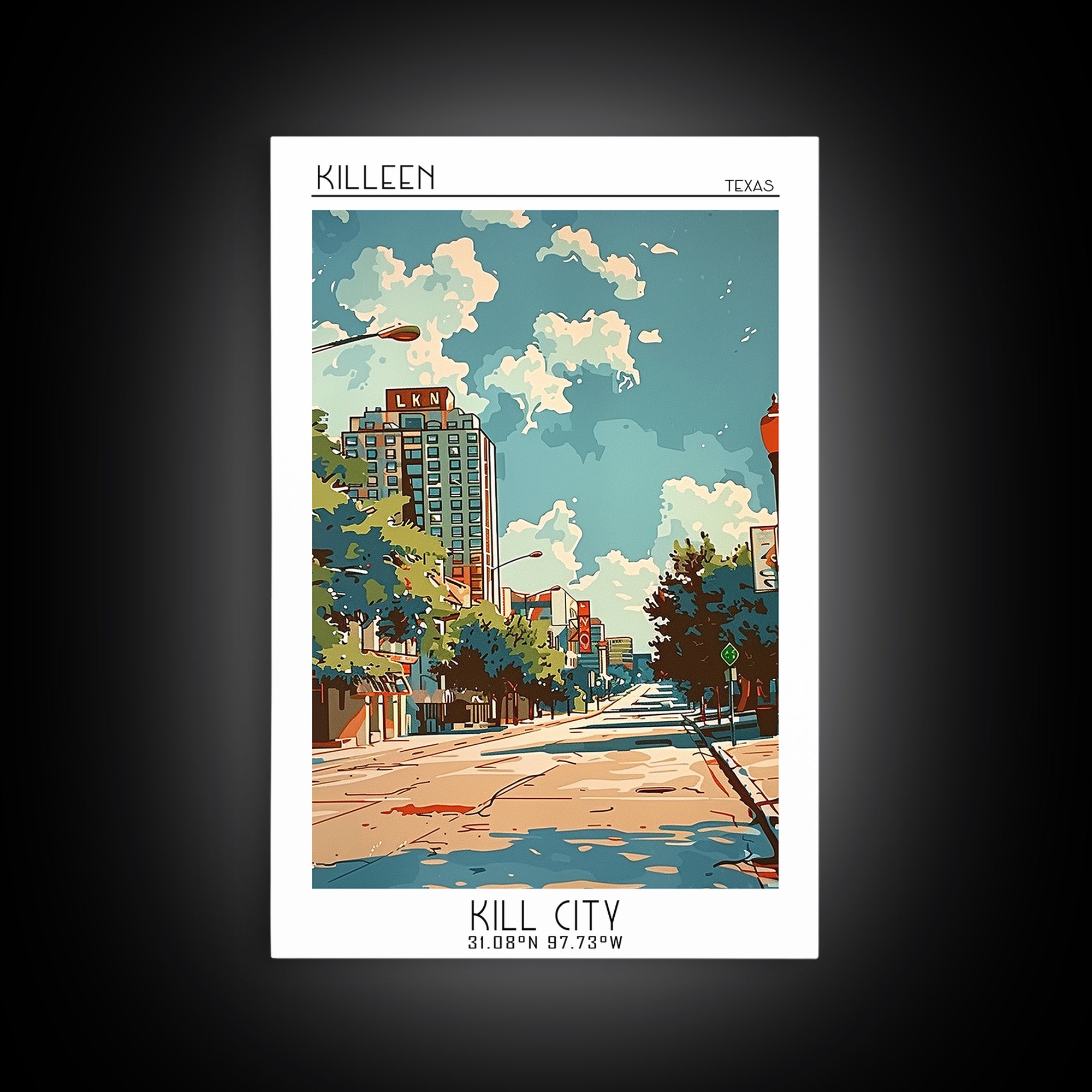 Killeen Texas Travel Poster, Canvas Print, Retro Wall Art, Travel Print, Mid Century Wall Art, Living Room Wall Art, Wanderlust Gift