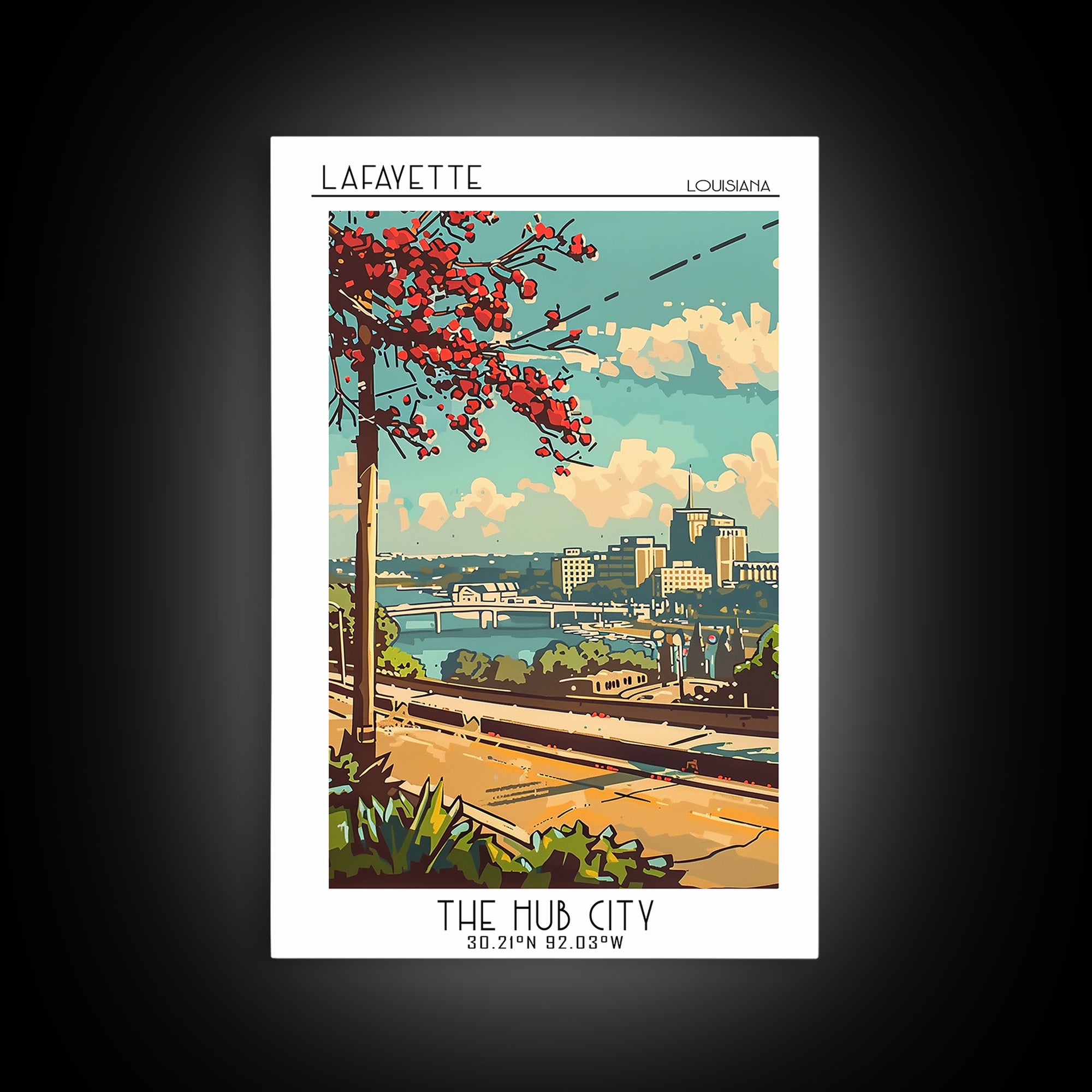 Lafayette Travel Poster, Framed Canvas Print, Travel Wall Art, City Wall Art, Retro Wall Art, Gallery Wall Set, Living Room Wall Art