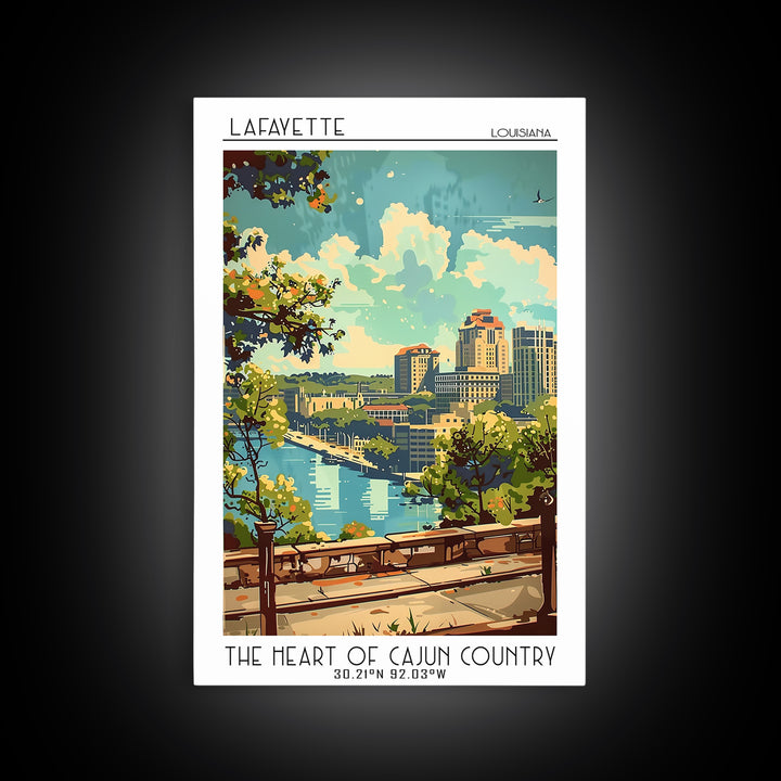 Lafayette Louisiana Travel Poster, Framed Canvas Print, Travel Art Print, Modern Wall Decor, City Wall Art, Poster Art, Poster Print