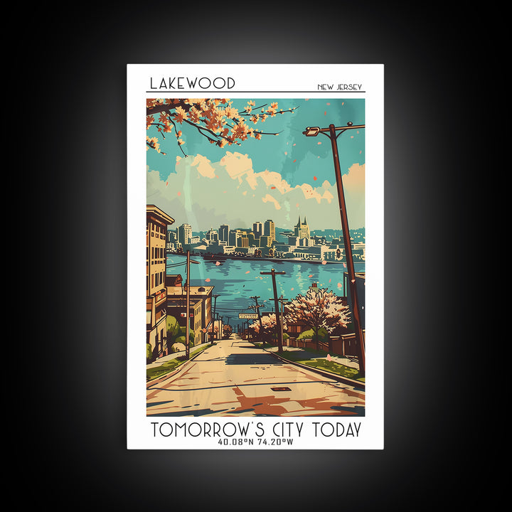 Lakewood New Jersey Travel Poster, Framed Canvas Print, City Travel Poster, Vintage City Poster, Fine Art Print, Retro Travel Poster