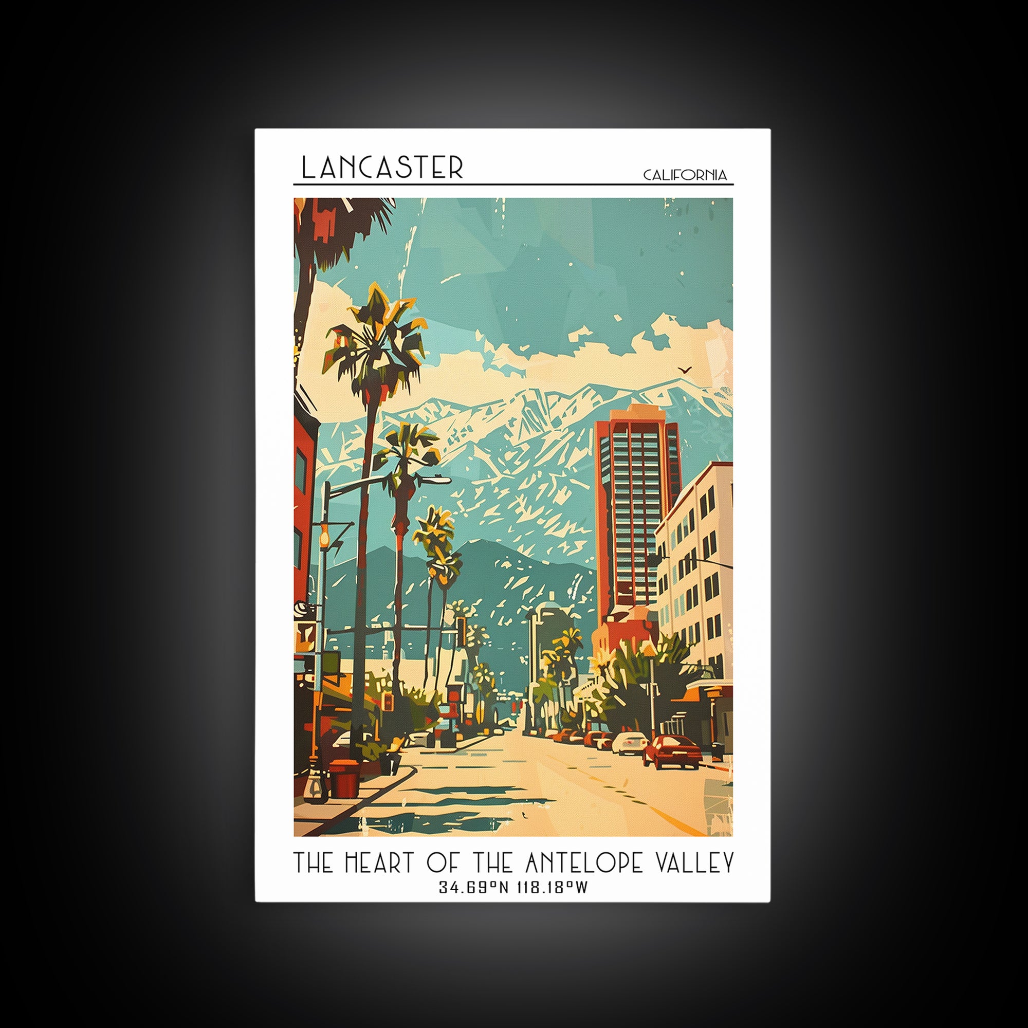 Lancaster California Travel Poster, Framed Canvas Print, Poster Print, Travel Wall Art, Travel Decor, Travel Print, Gallery Wall Set