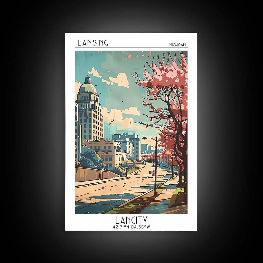 Lansing Michigan Travel Poster, Canvas Print, Travel Wall Decor, Minimalist Poster, Travel Art Print, Poster Art, Retro Travel Print