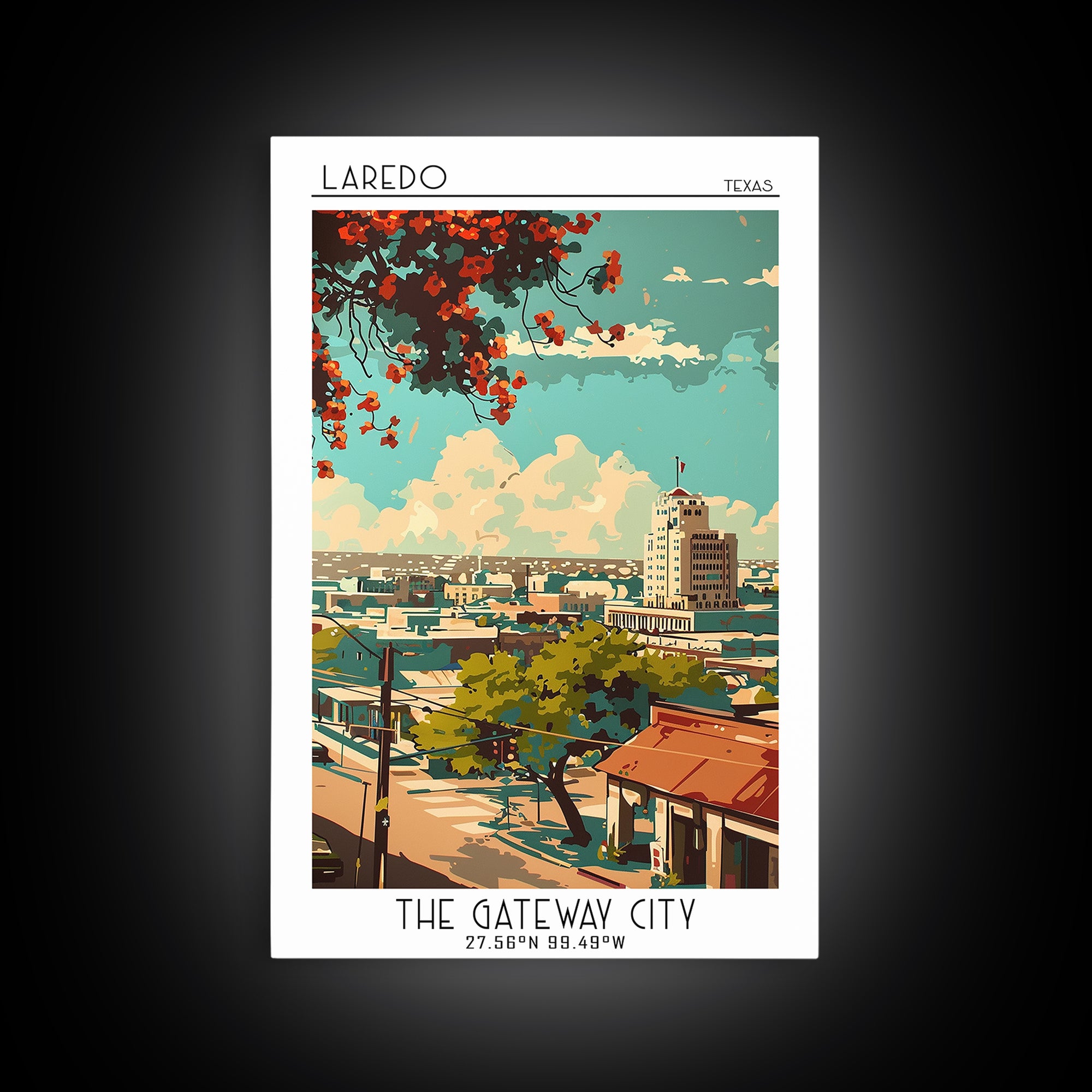 Laredo Travel Poster, Framed Canvas Print, Travel Prints, Landscape Art, Wall Art, Colorful Wall Art, Home Decor, City Travel Poster