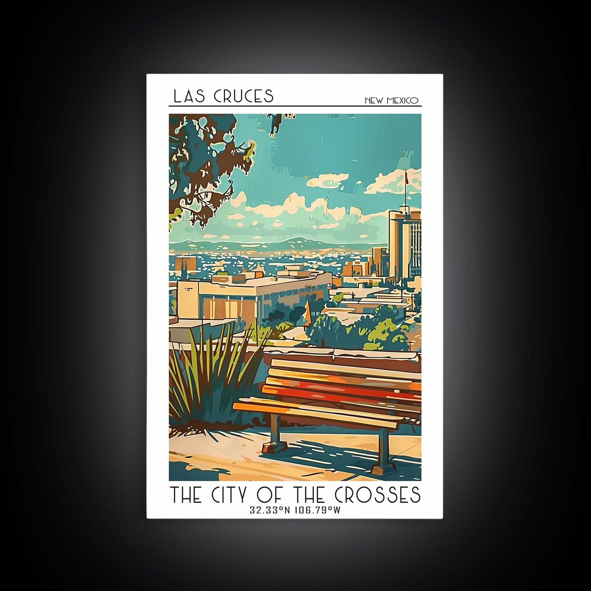 Las Cruces Travel Poster, Canvas Print, Retro Travel Poster, City Wall Art, Retro Travel Print, City Art Print, Watercolor Cityscape
