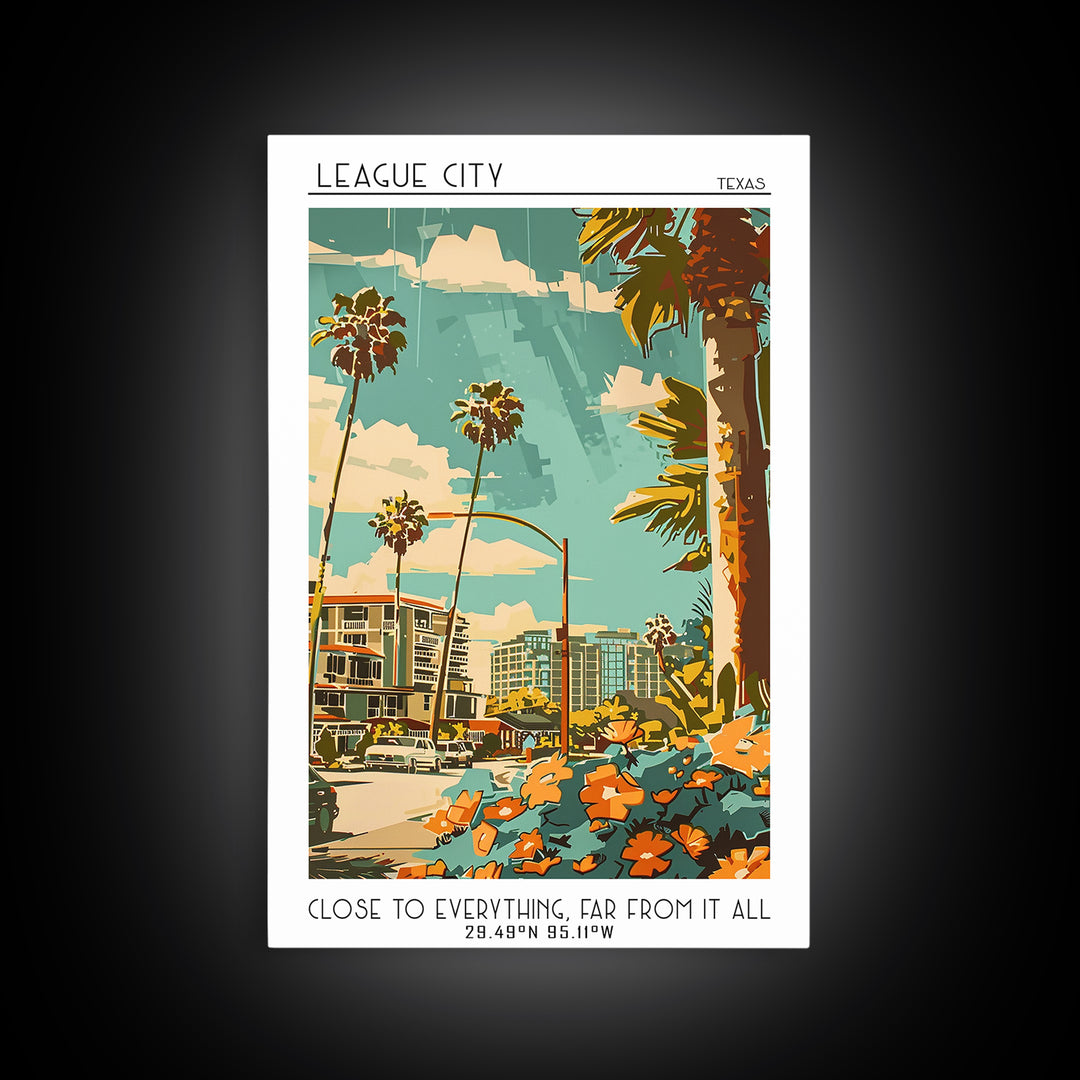 League City Travel Poster, Canvas Print, Poster Print, Travel Wall Art, Poster Art, Landscape Art, Colorful Wall Art, City Art Print