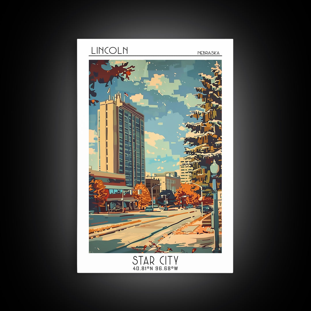 Lincoln Travel Poster, Framed Canvas Print, City Travel Poster, Travel Wall Decor, Travel Decor, Retro Travel Print, Travel Wall Art