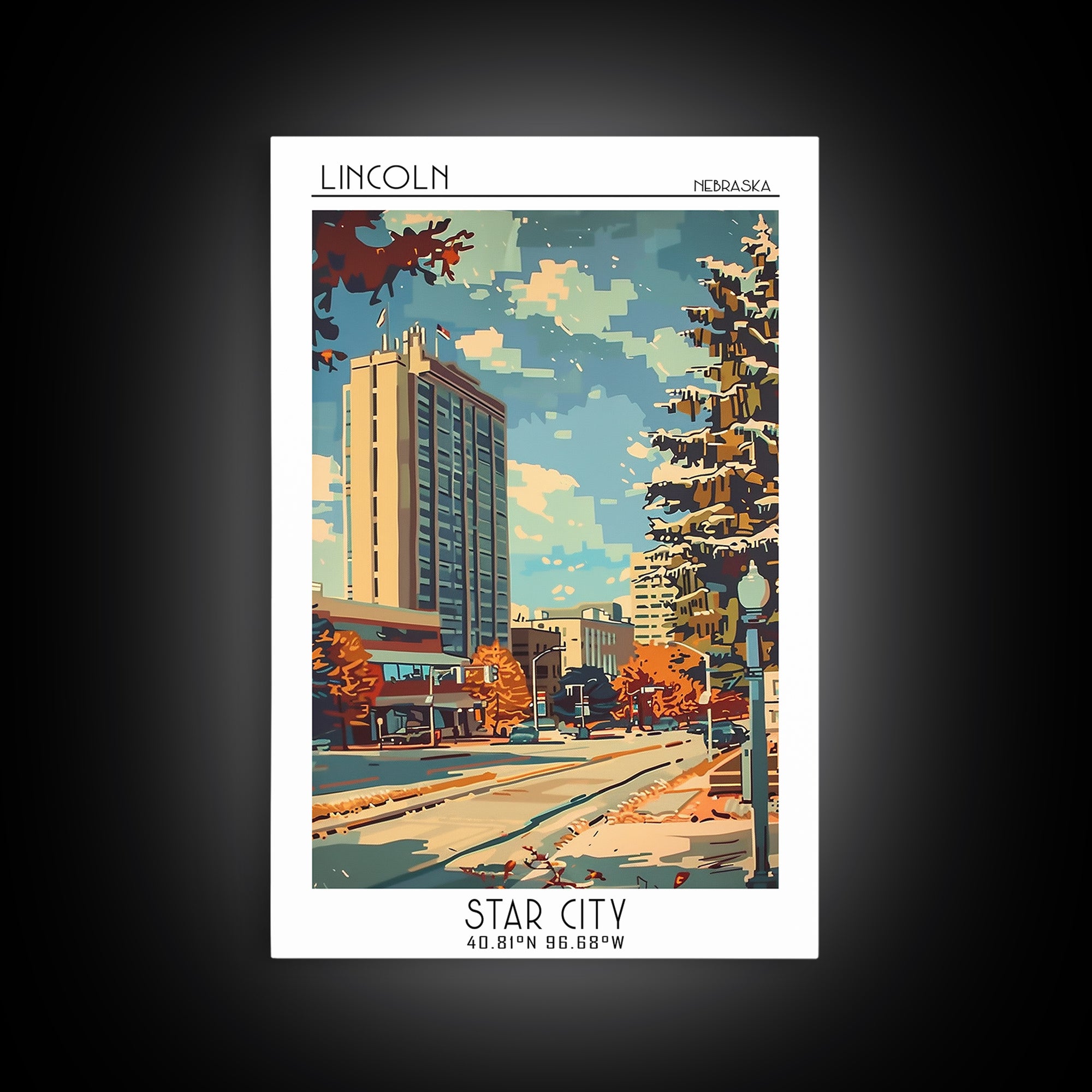 Lincoln Travel Poster, Framed Canvas Print, City Travel Poster, Travel Wall Decor, Travel Decor, Retro Travel Print, Travel Wall Art