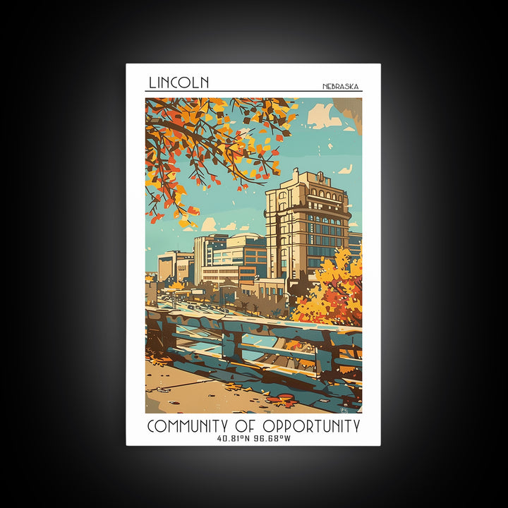 Lincoln Nebraska Travel Poster, Canvas Print, Travel Prints, Landscape Art, Living Room Wall Art, Travel Print, Mid Century Wall Art