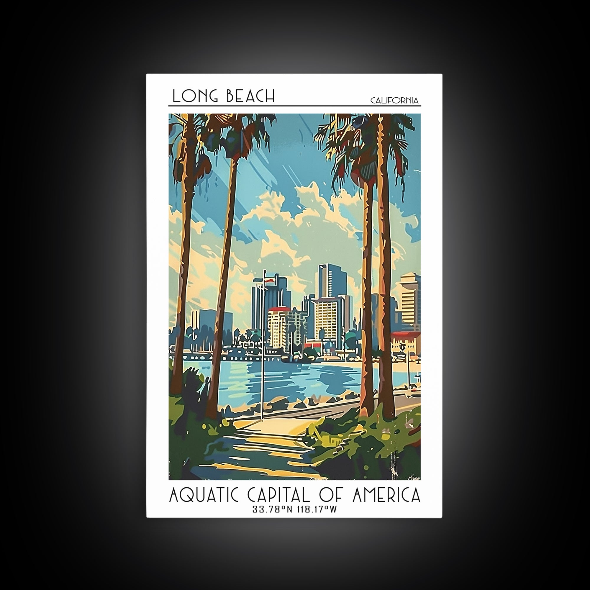Long Beach Travel Poster, Framed Canvas Print, Travel Wall Art, City Wall Art, Vintage Travel, Living Room Wall Art, Wanderlust Gift